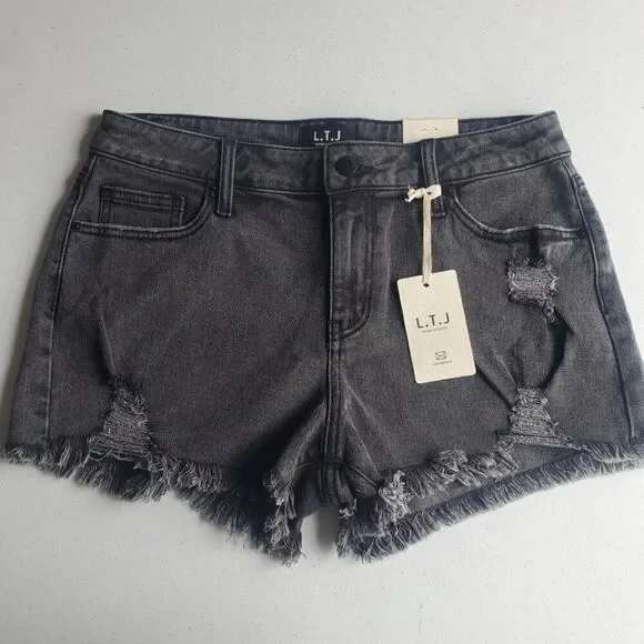 Anthropologie LTJ Letter to Juliet Acid Black cut off jean shorts NWT size xl - Picture 2 of 11